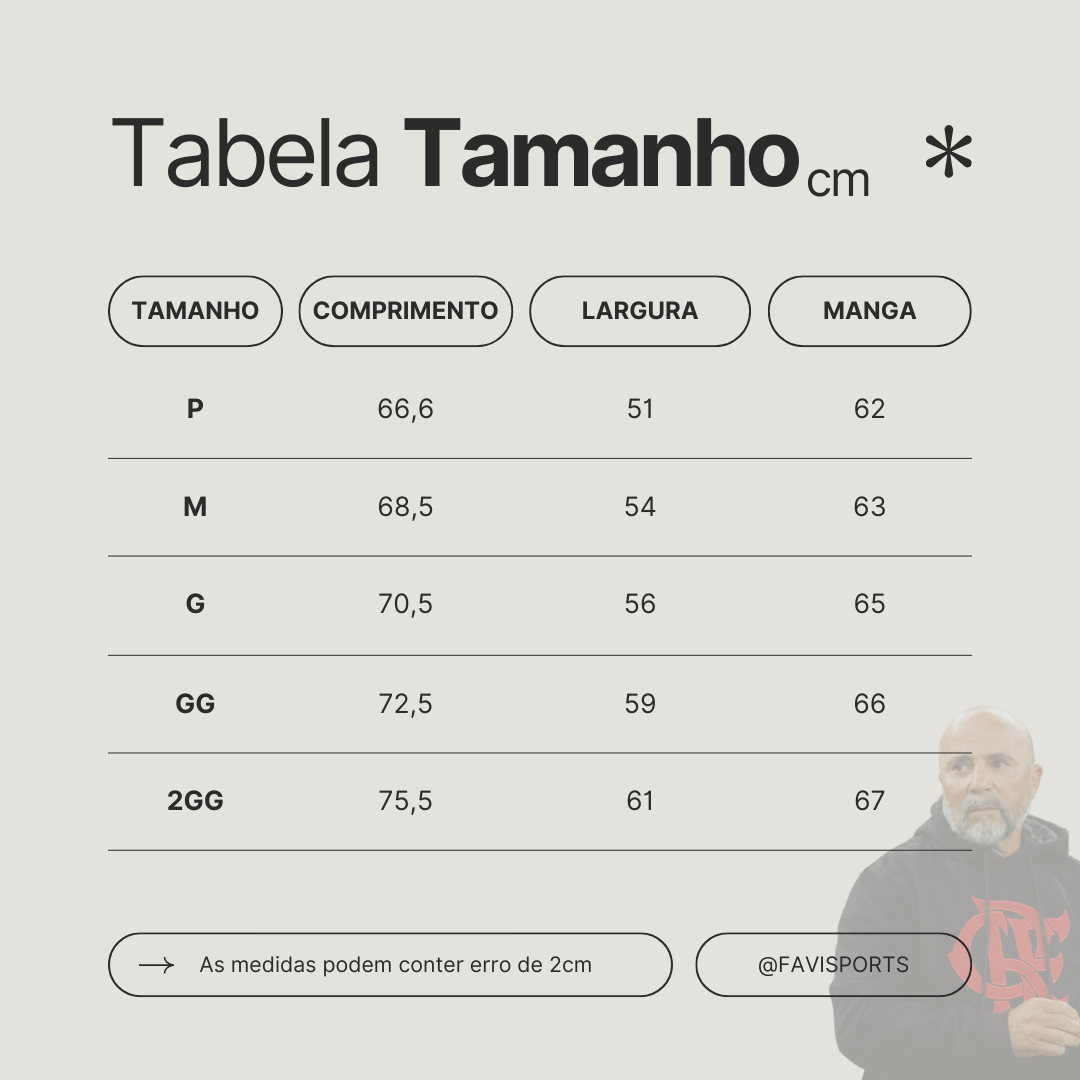 tabela tamanho moletom sampaoli
